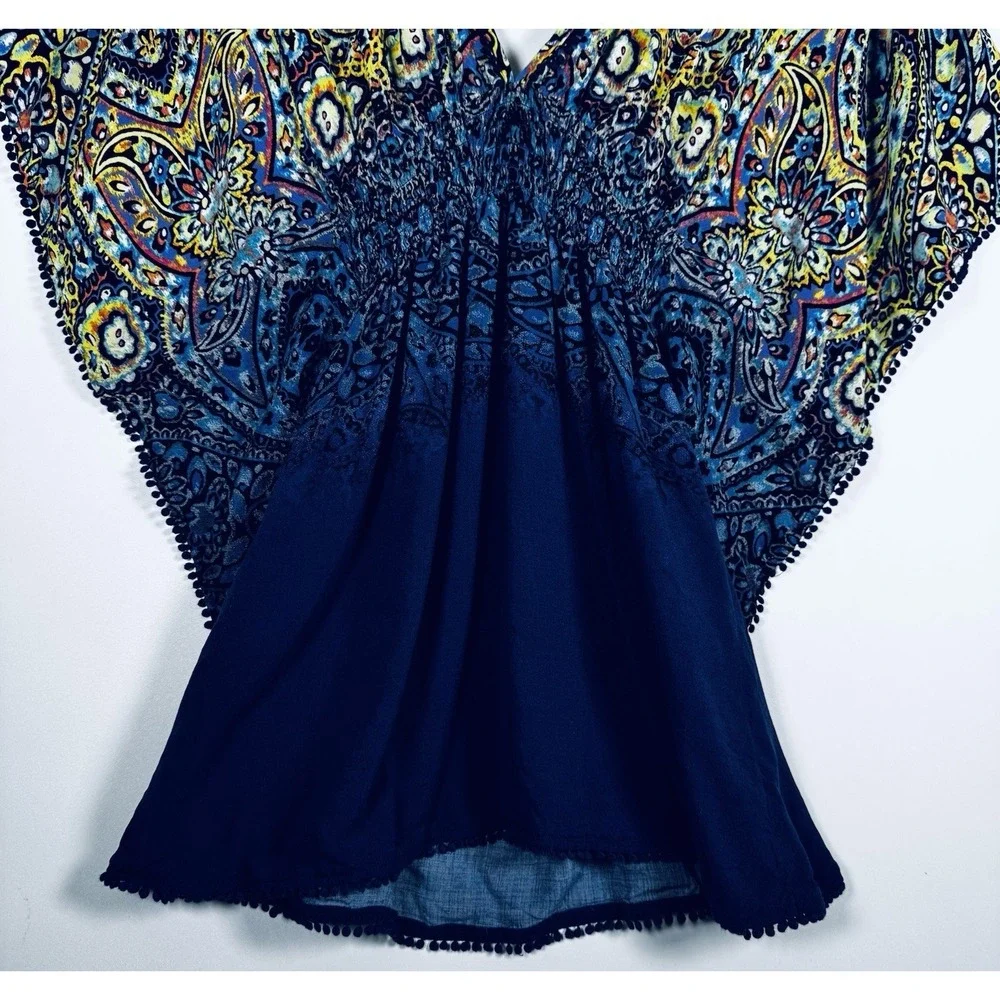 Victoria‎ Secret Paisley Boho Tunic Top Womens Small Blue Ruched  Blouse